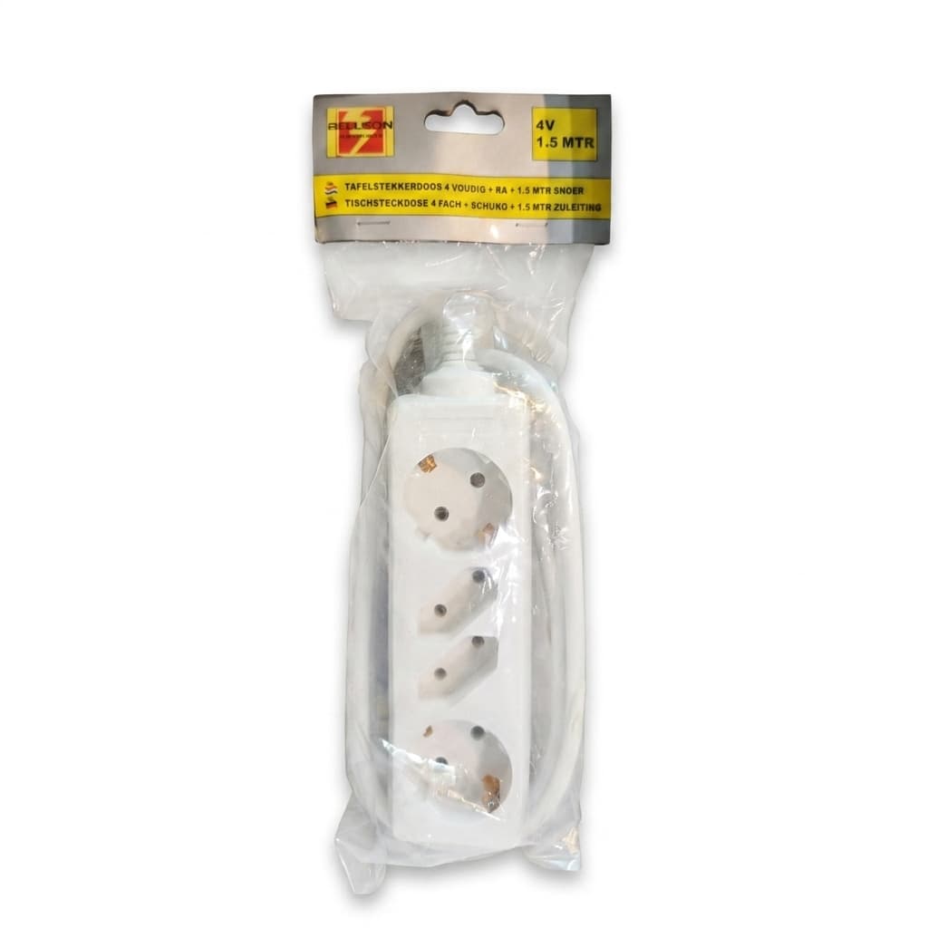 Benson Tafelcontactdoos 4 voudig + randaarde + 1.5 meter 2R 2P