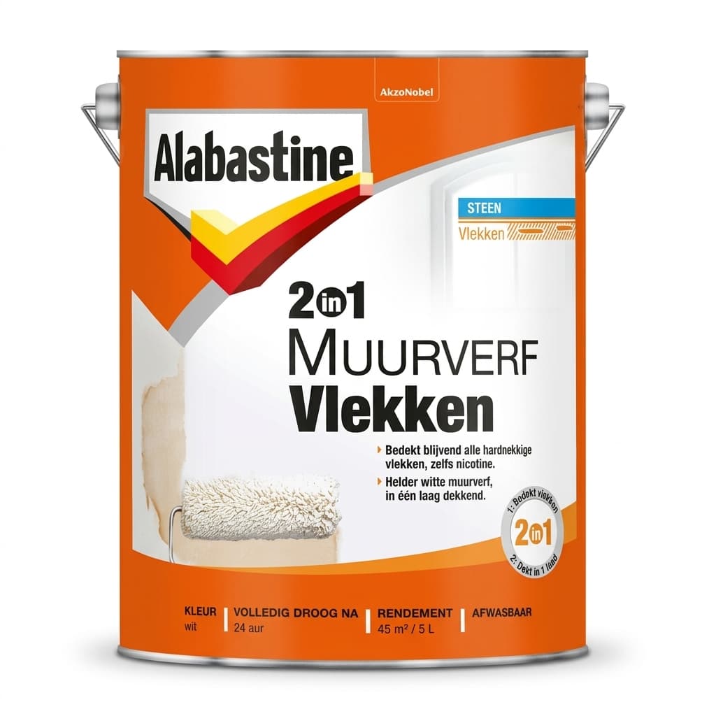 Alabastine 2IN1 Muurverf Vlekken WIT 5L Mat