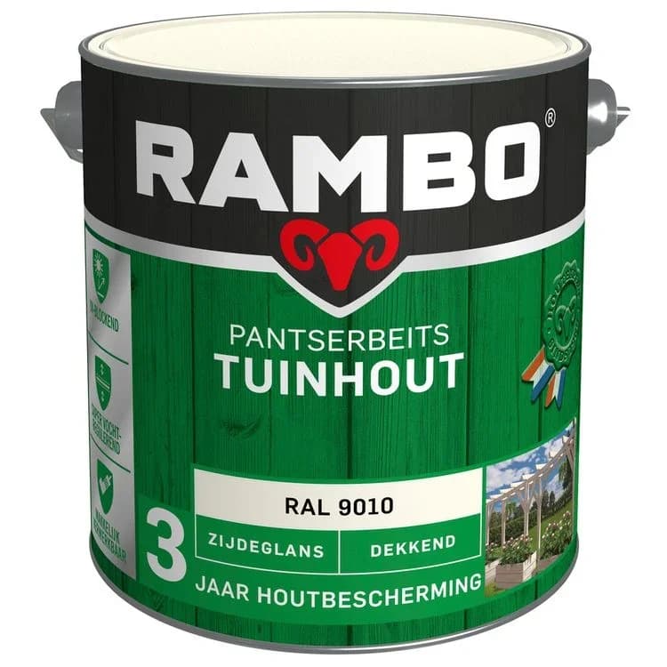 Rambo Pantserbeits Tuinhout Dekkend Ral 9010 Zijdeglans 2,5 L