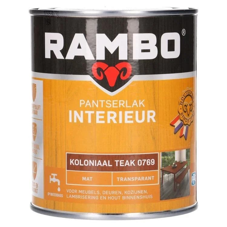 Rambo Pantserlak Interieur Transparant Mat Koloniaal Teak 750 ml