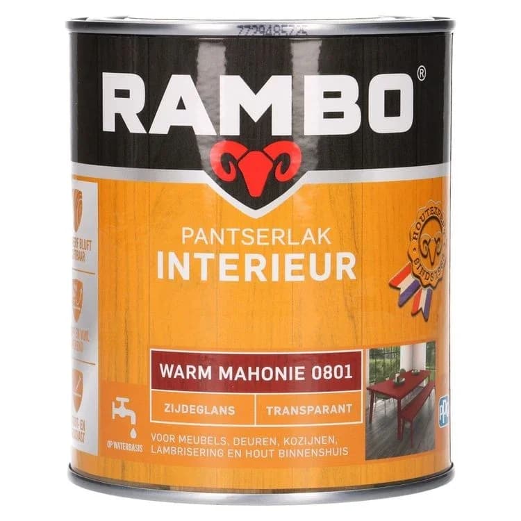 Rambo Pantserlak Interieur Transparant Warm Mahonie 0801 Zijdeglans 750 ml