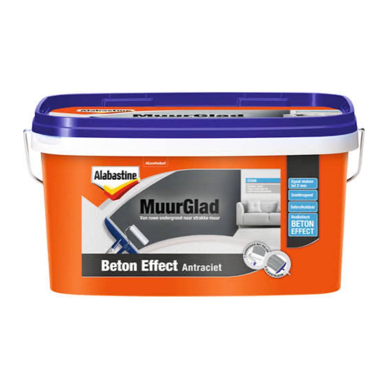 Alabastine Muurglad Betoneffect Antraciet 5 L